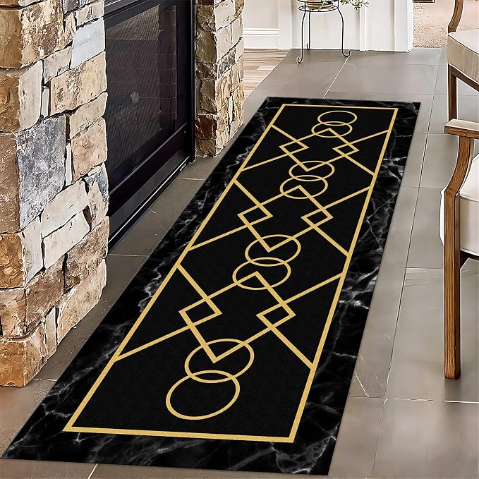 Luxury Gold Stamped Texture Hallway Runner Rug by Unknown