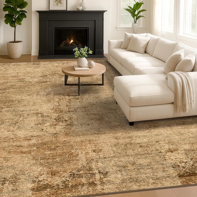 Large Brown Golden Rug for Dining Room Table - Image 3