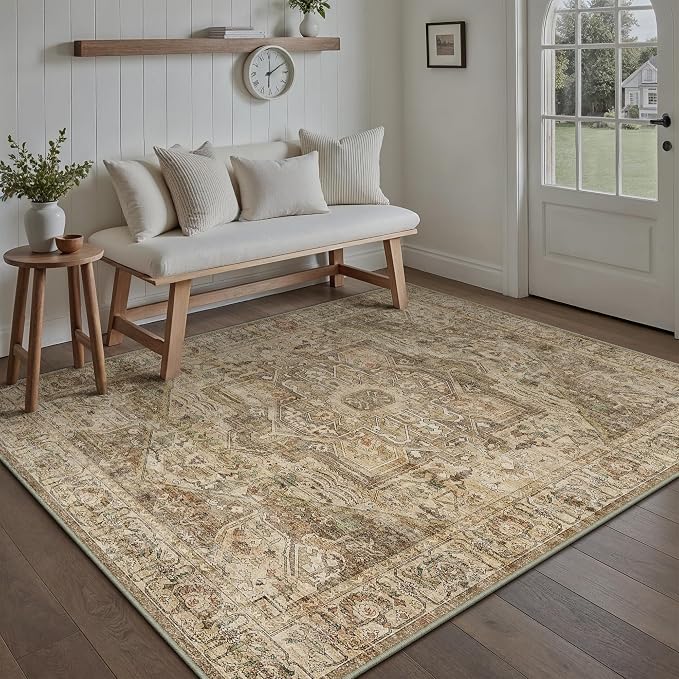 Brown Multi Area Rug 5x7 Vintage Washable Distressed Living Room Carpet Large - Image 6