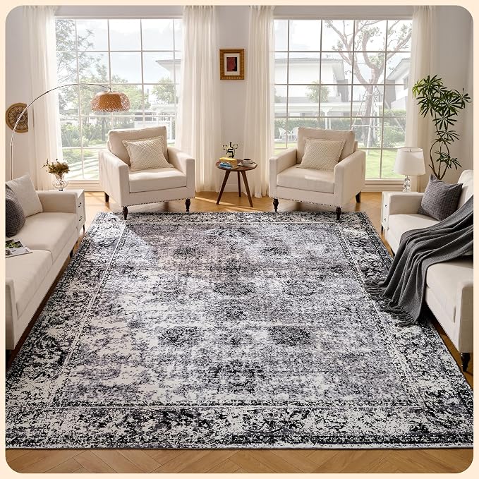 Istana Stylish 10x14 Foldable Machine Washable Dark Grey Area Rugs by Istana