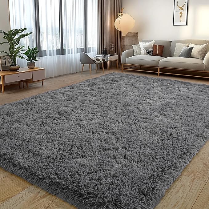 Dark Gray Fluffy Rug Plush Carpet - Image 2