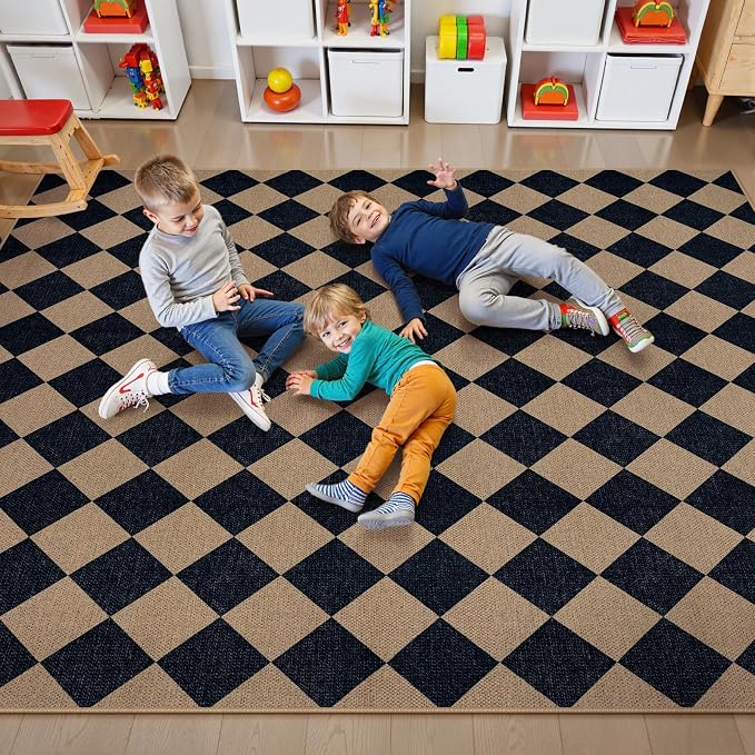 Lahome Checkered Easy Jute Patio Rug, 6x9 Washable Indoor Outdoor Rug, - Image 7