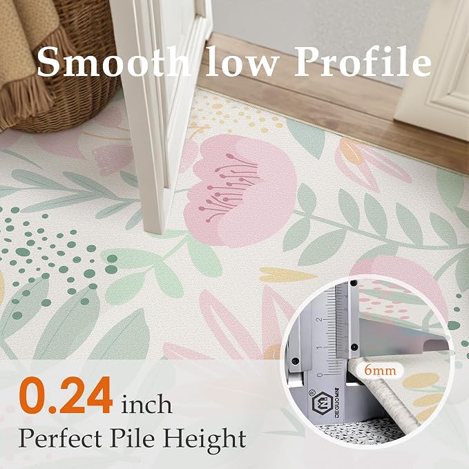 Floral Runner Rug 3x10 Washable Hallway Pink Bedroom Non Slip Cute Long Kitchen - Image 9