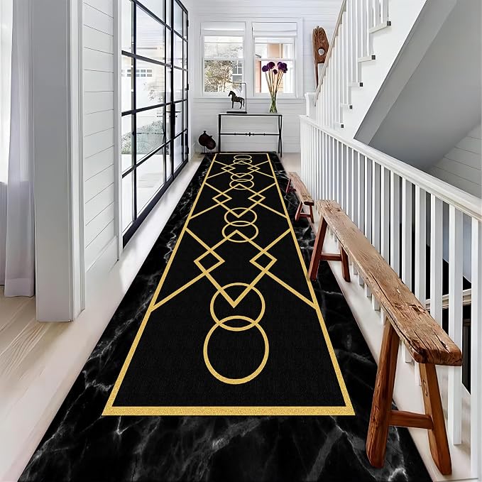 Luxury Gold Stamped Texture Hallway Runner Rug - Image 3