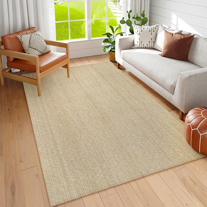Collive Boho Living Room Rugs 5X8 ft, Washable Area Rug Woven Cotton Modern - Image 2