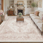 Washable Rug 9x12 Area Rug for Living Room Pink Vintage Boho Medallion Large - Image 5