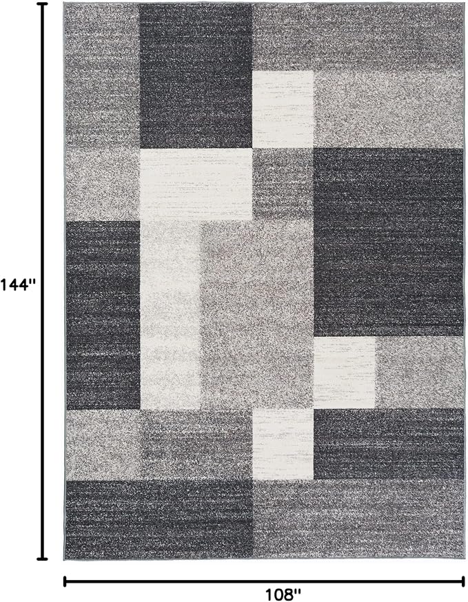 Rugshop Gray Modern Geometric Boxes Non-Slip Area Rug Non-Shedding - Image 2