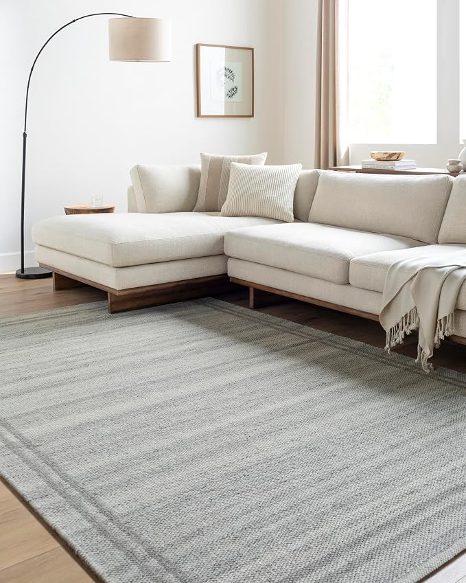 Mark&Day Wool Rugs, 5x8 Janmichael Solid and Border Gray Area Rug, Bedroom or by MARKDAY