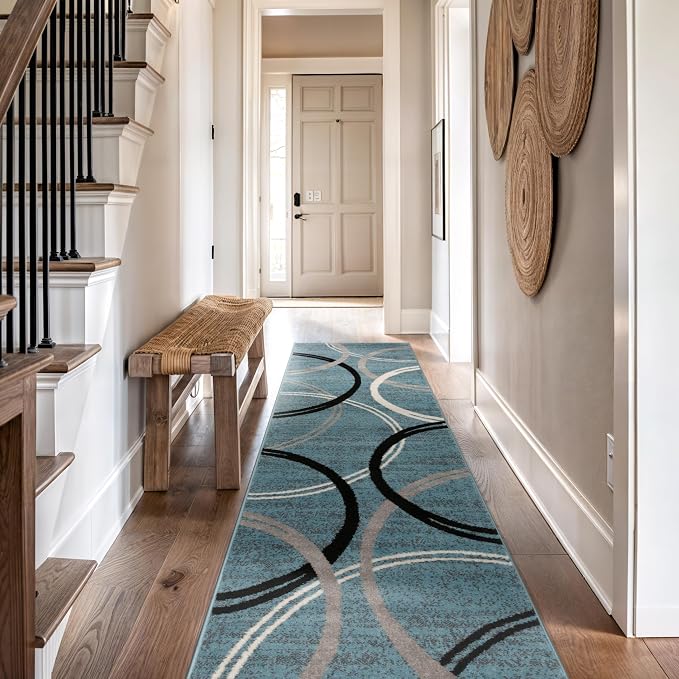 Rugshop Modern Wavy Circles Design Runner Rug, Non-Shedding Carpet - Image 9