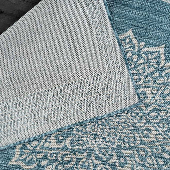CAMILSON Outdoor Rug 6x9 Medallion Aqua Modern Area Rugs - Image 5
