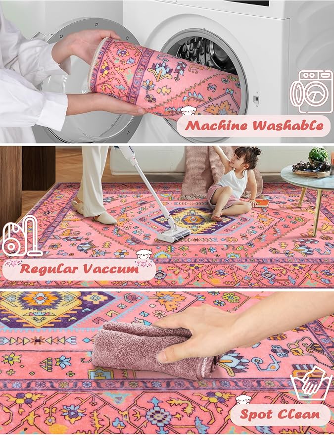 SERISSA Washable Kitchen Runner Rug, 2x5 Non-Slip Fuchsia Pink Runner Rugs - Image 2