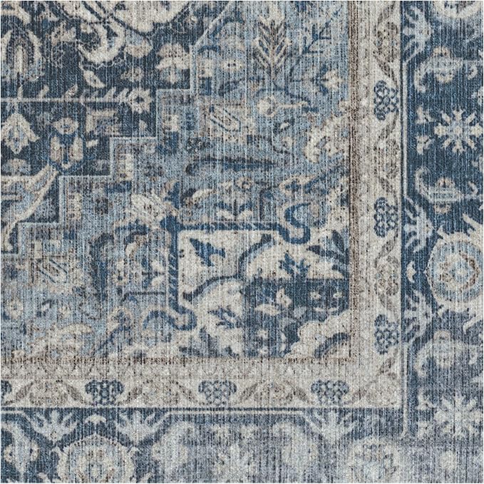 RUGGABLE Washable Vintage Area Rug – Kamran Admiral Blue 9x12, Stain-Resistant - Image 4