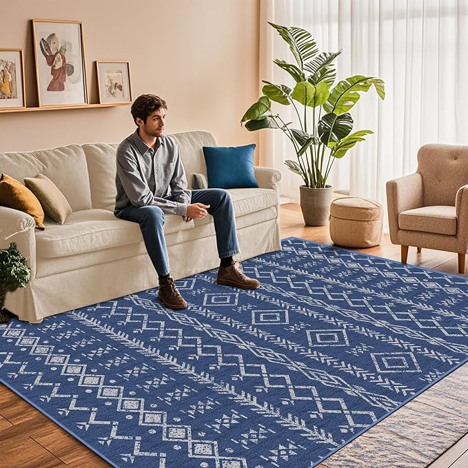 Indoor Outdoor Area Rug Washable Patio Rug Modern Moroccan Geometric Indoor - Image 3