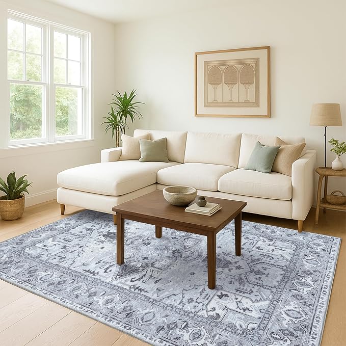 Washable Area Rug. Modern Farmhouse. Vintage. Turkish. Bohemian. Distressed. - Image 2