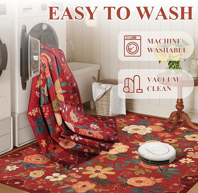 DUKINO 2x3 Rugs for Entryway, Floral Indoor Washable Door Mat, Non Slip Boho - Image 7
