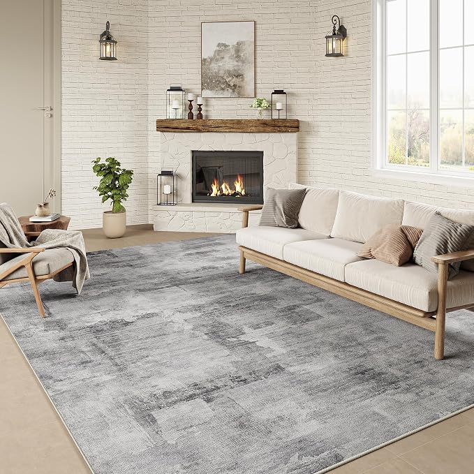 5x7 Washable Area Rug Grey Abstract Modern Living Room Bedroom Throw Rug Non by WondRg