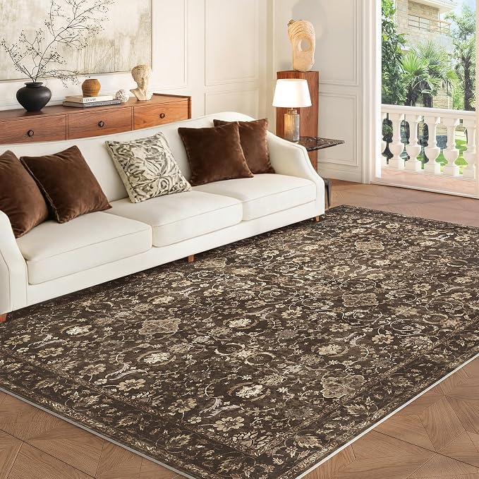 5X7 Area Rugs for Living Room, Soft Rugs Brown Washable Rug, Indoor Vintage by ARKIIKI