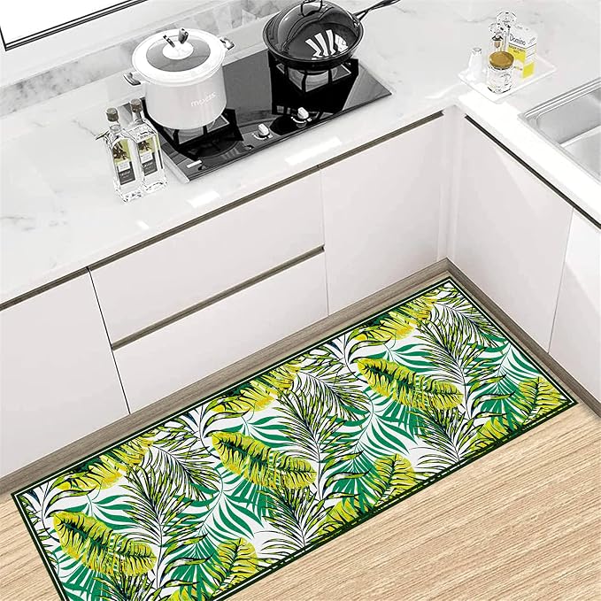 Green Botanical Tropical Leaves Rug 3.3x7ft - Image 3