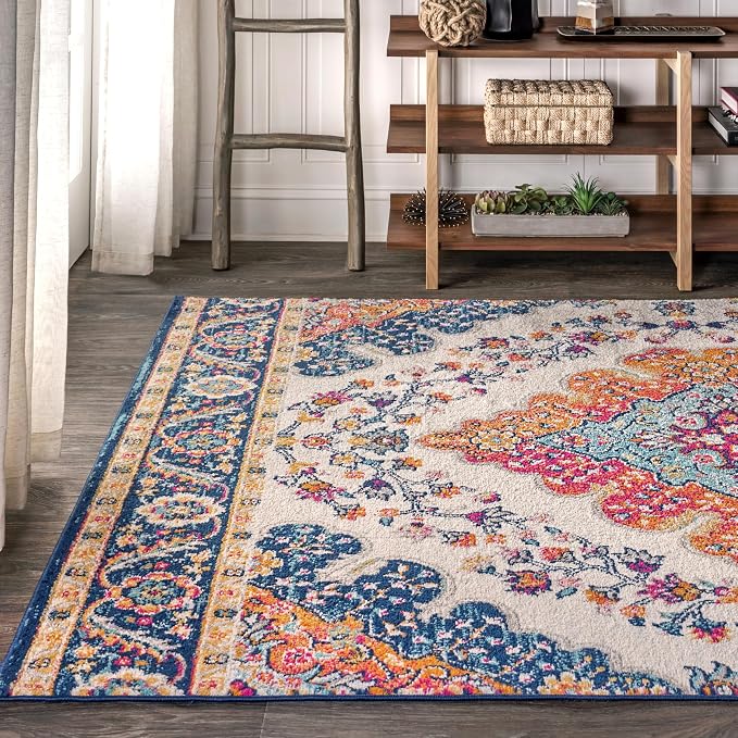 JONATHAN Y Boho Vintage Blue/Multi Indoor Area Rug, Bohemian Flair Medallion - Image 3