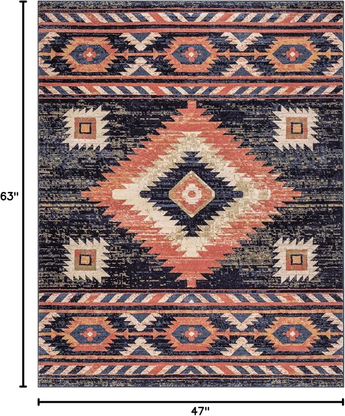 Well Woven Tulsa Lea Blue Traditional Southwestern Tribal 3x5 Area Rug - Image 2
