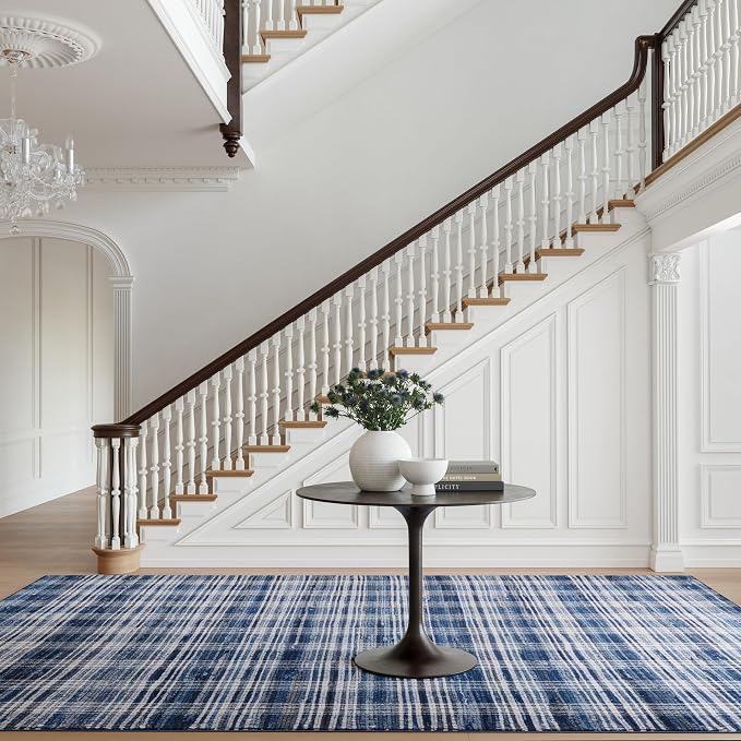 Dash & Albert Denim Plaid Blue Machine Washable Rug, 4 X 6 Feet - Image 2