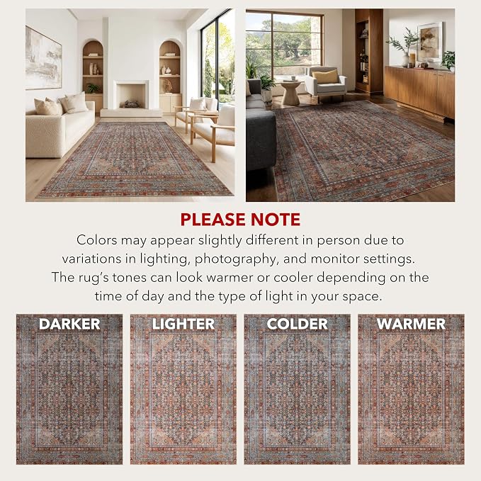 Kuden 2x3 Small Rug, Machine Washable, Non-Slip Backing, Vintage Style - Image 9