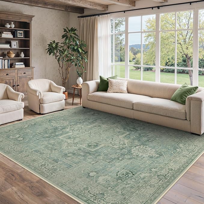 8x10 Area Rugs for Living Room, Machine Washable Non Slip Vintage Rugs by BESBLEE