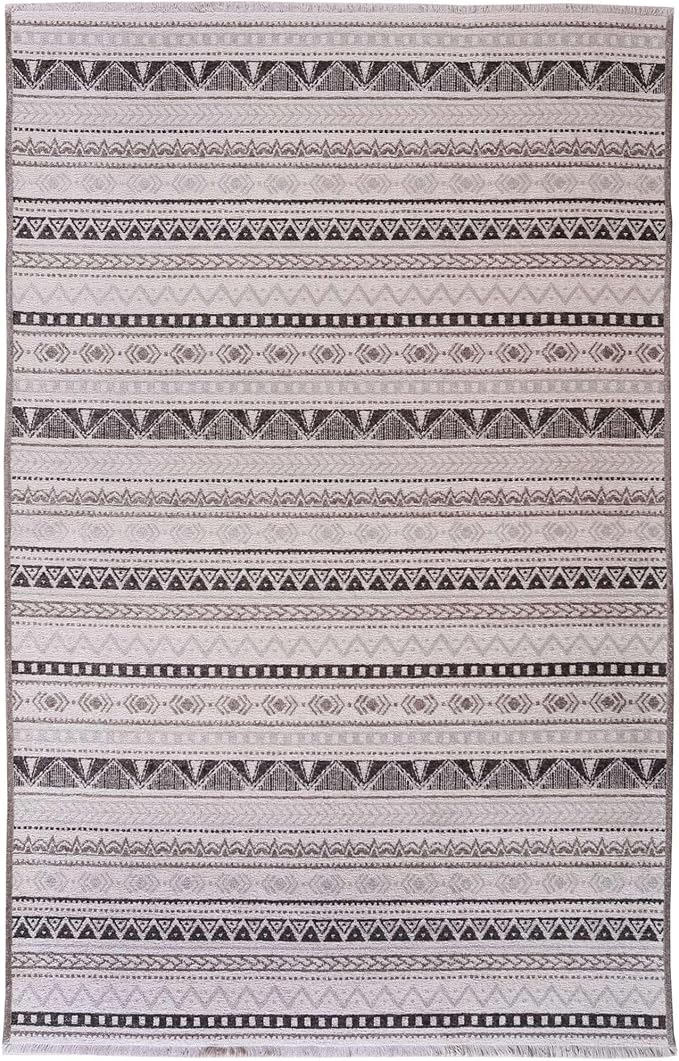 Alfa Rich 4x6 White Black Gray Washable Area Rugs by AlfaRichRugs