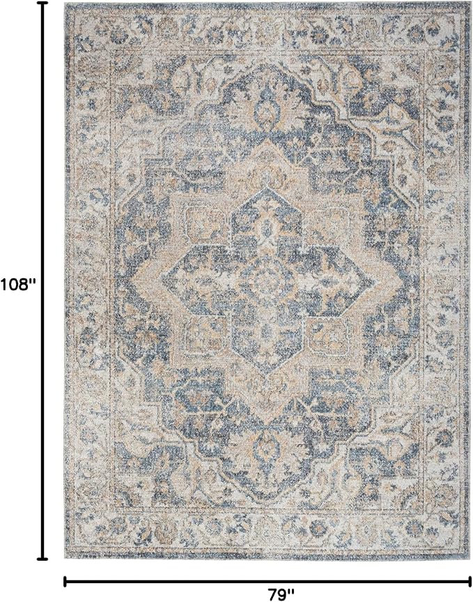 Nourison Home Astra Machine Washable Traditional Grey/Blue 6'7" x 9' Area Rug - Image 2