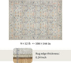 Washable Living Room Rug: 9x12 Boho Floral Soft Area Rug - Image 2