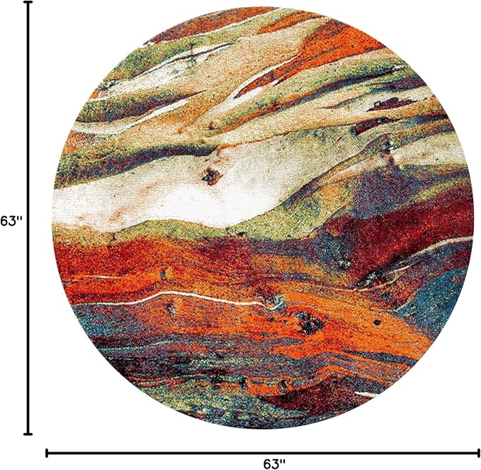SAFAVIEH Glacier Collection 5'3" Round Red/Green GLA126Q Modern Abstract - Image 2