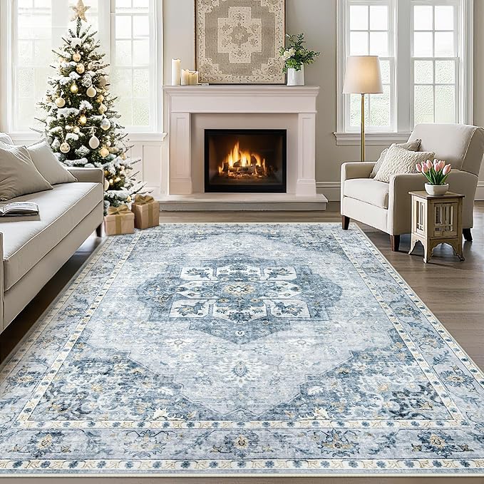 6x9 Area Rugs Washable Rugs for Living Room, Vintage Boho Rug Non-Slip Soft by LOSBULAKE