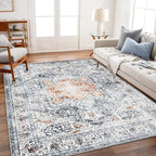 Area Rug 8x10 Washable Rug Orange Gray Vintage Traditional Mat Distressed by CHAMPLANT