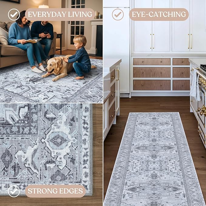 Washable Area Rug. Modern Farmhouse. Vintage. Turkish. Bohemian. Distressed. - Image 4