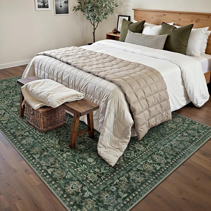 HUGEAR 5x7 Machine Washable Rugs Dark Green Hallway Area Rug Indoor Accent Rug - Image 3