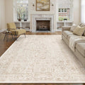 Beige Area Rug 9x12 Machine Washable Large Vintage Living Room Distressed Non by PureCozy