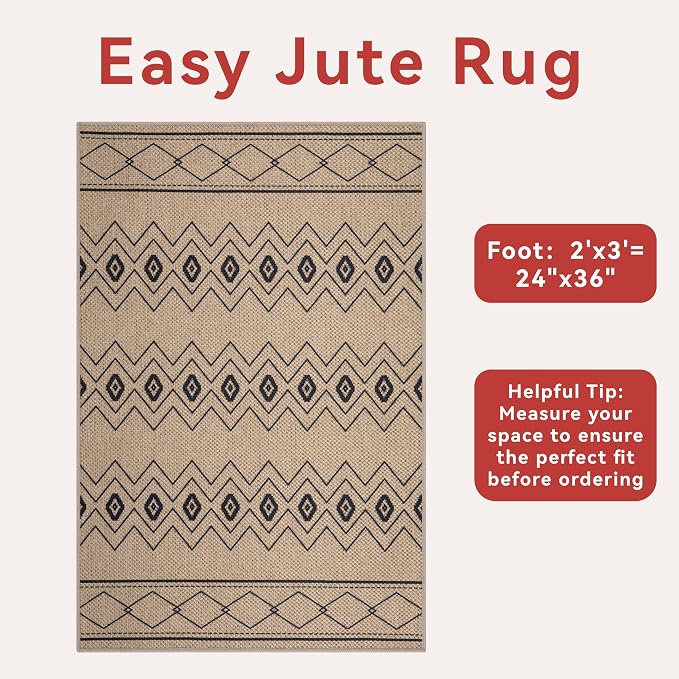 Tangsoo Easy Jute 2x3 Outdoor Rug, Non Slip Small Machine Washable Rug - Image 4