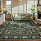Dark Green Floral Living Room Rug 5x7 Washable Rugs Boho Vintage Oriental Large - Image 6