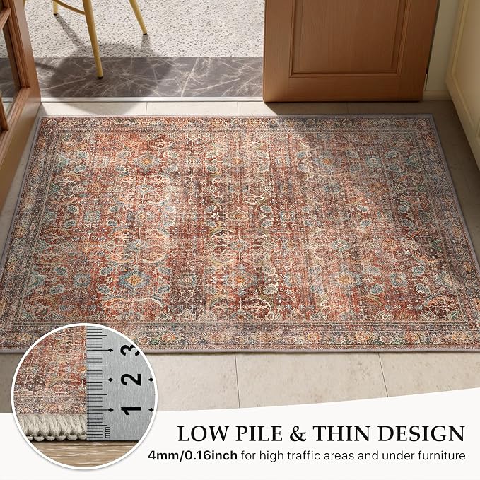 GENIMO 2x3 Area Rugs for Living Room, Machine Washable Non Slip Vintage Rugs - Image 6