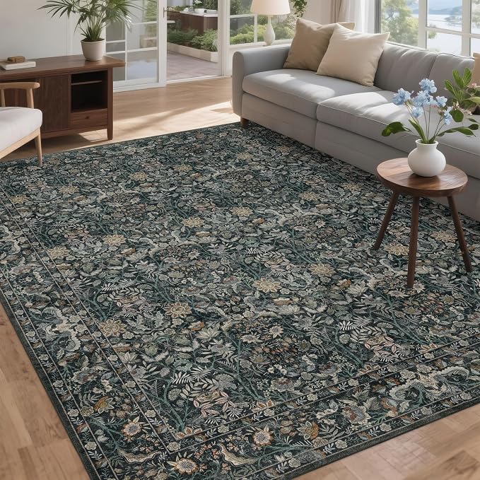 Washable Living Room Rug: 9x12 Boho Floral Soft Area Rug - Image 3