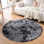 duduta Grey Plush Round Rug 4x4 ft, Tie Dye Gray Fluffy Shag Rugs - Image 7