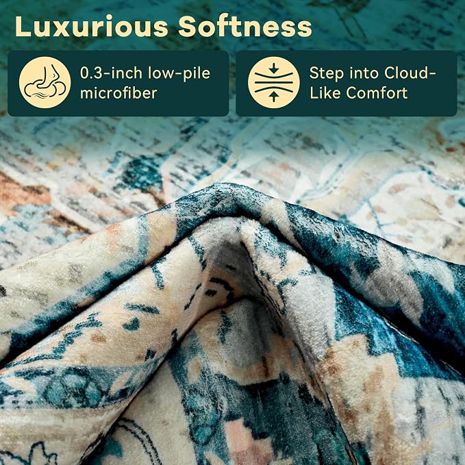 YJ.GWL Area Rugs for Living Room 8x10 Machine Washable Rugs, Non Slip Floral - Image 5