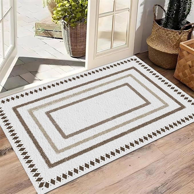 Moroccan Farmhouse Area Rugs 7x10ft, Neutral Geometric Pattern in Off-White Rug - Image 4