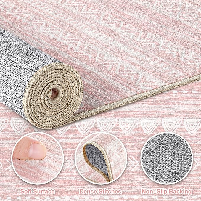 Nakagishi Round Rug Kitchen Washable Rugs: 8x8 Non-Slip Boho Soft Modern Stain - Image 3