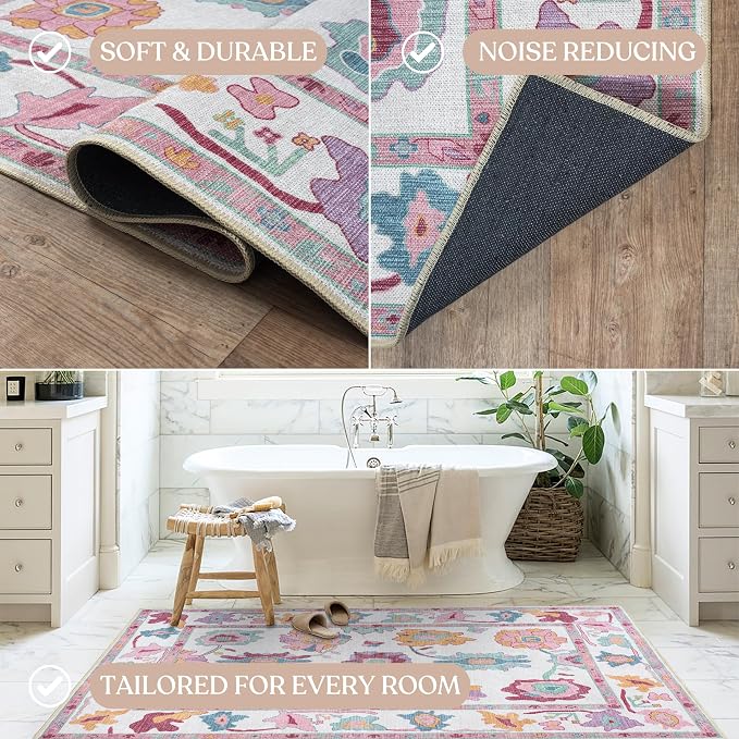 Fame Living Pink Oushak Runner Rug, Modern Runners, Small Throw Rugs, Short - Image 5