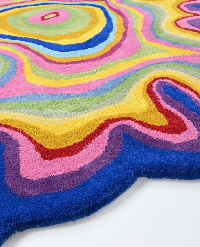 Irregular Shaped Handmade Wool Rug | Modern Colourful Stripe Premium Area Rug - Image 3