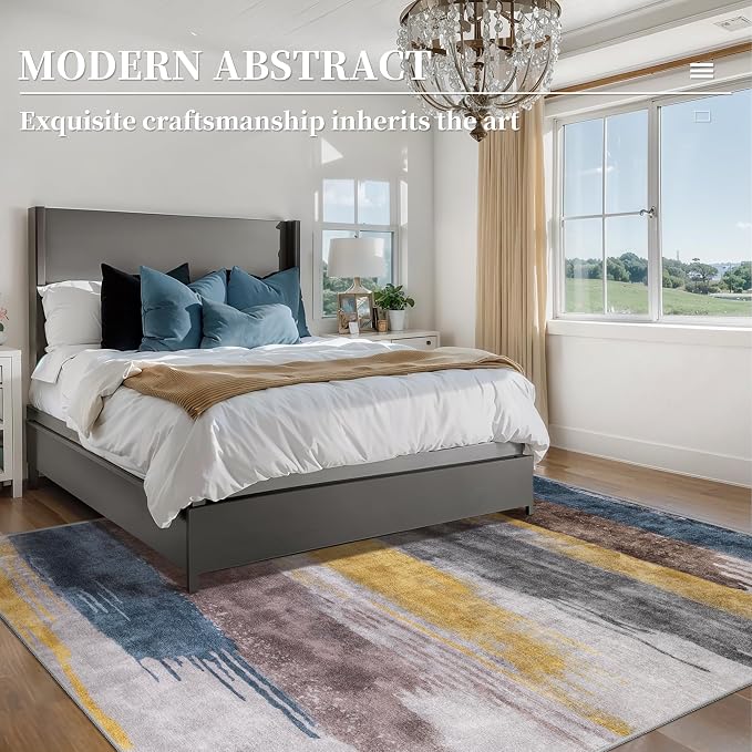 Ciicool Modern Abstract Yellow Gray Rug - Image 2