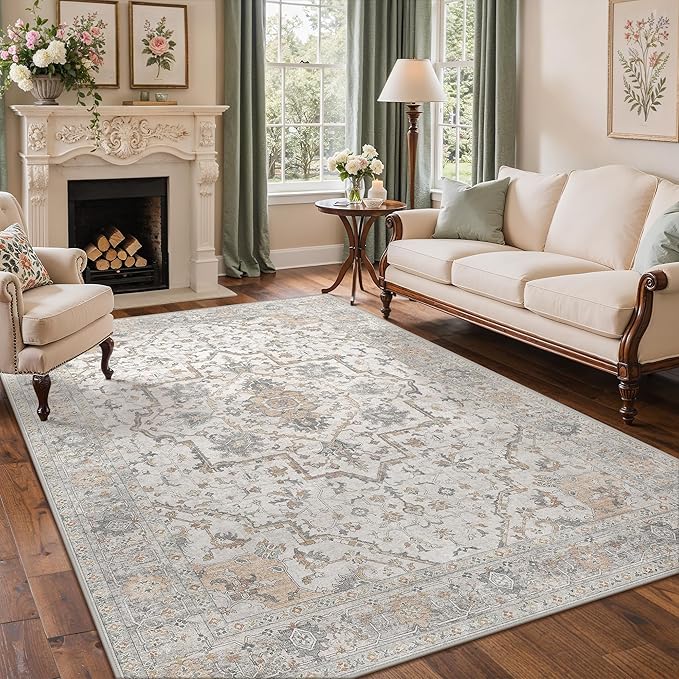 GENIMO 6x9 Area Rugs for Living Room, Machine Washable Non Slip Vintage Rugs by GENIMO