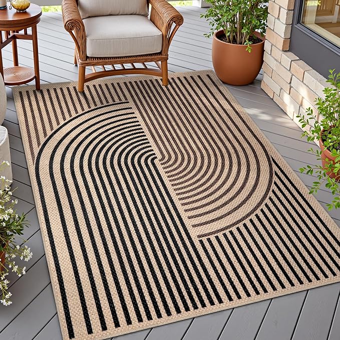 Tangsoo Easy Jute 3x5 Rug for Living Room, Non-Slip Thin Dark Brown Rainbow by Tangsoo