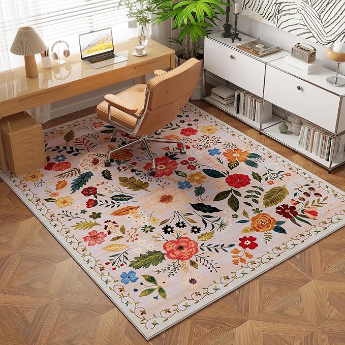 Rugcomf Bedroom Rug 3x5 Rug Washable Area Rug Non Slip Low Pile Boho Floral - Image 3